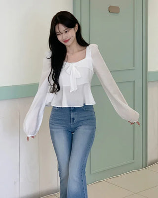 Ribbon Square Neck Blouse