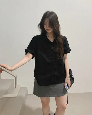 (7 colors) Double-stitched washed shirt