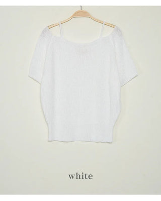 Shoulder strap slit off-shoulder summer short-sleeved knit