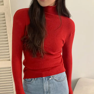 Slim turtleneck long-sleeved knit