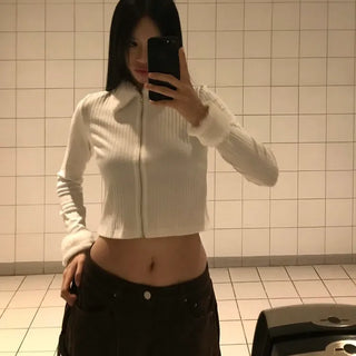 Mink fur collar crop top
