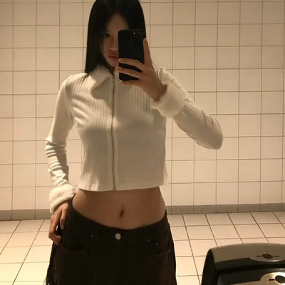 Mink fur collar crop top