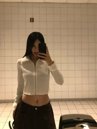 Mink fur collar crop top