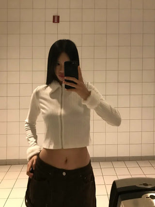 Mink fur collar crop top