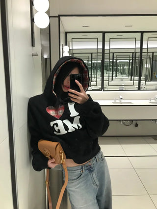 I 🩷 me cropped checked fleece hoodie