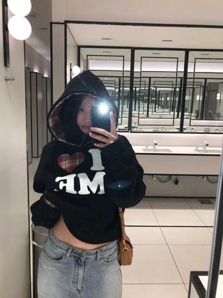 I 🩷 me cropped checked fleece hoodie