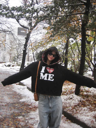 I 🩷 me cropped checked fleece hoodie