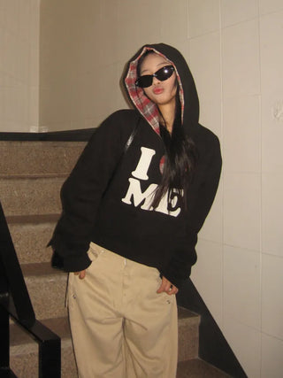 I 🩷 me cropped checked fleece hoodie