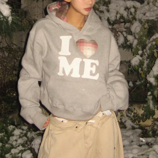 I 🩷 me cropped checked fleece hoodie