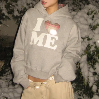 I 🩷 me cropped checked fleece hoodie