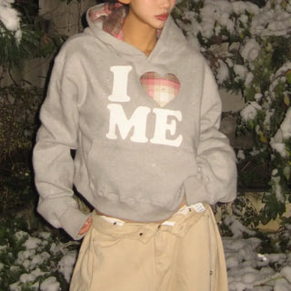 I 🩷 me cropped checked fleece hoodie