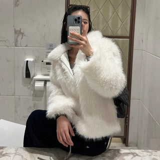 Cross Patch Quilted Fur Jacket