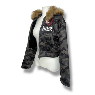 Love mersh military fur hooded zip-up