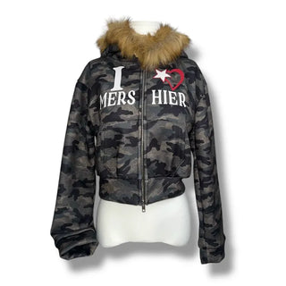 Love mersh military fur hooded zip-up