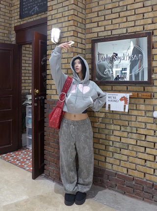 I 💛꙳ Dot Lace Crop Hoodie