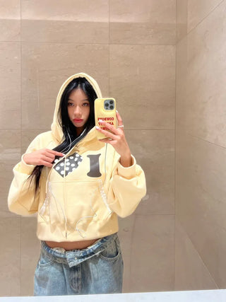 I 💛꙳ Dot Lace Crop Hoodie