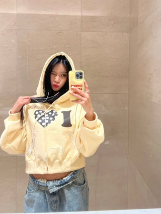 I 💛꙳ Dot Lace Crop Hoodie