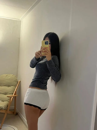 Mink fur lace micro shorts