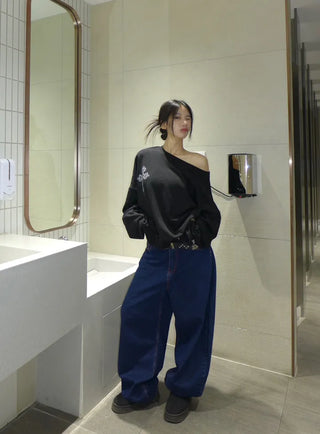 {Fleece x} Saint one-shoulder loose overfit man-to-man