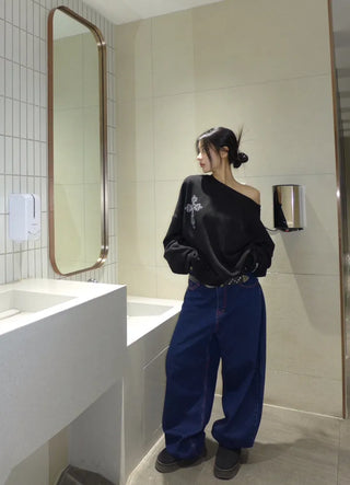 {Fleece x} Saint one-shoulder loose overfit man-to-man