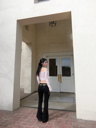 Black chic low-rise bootcut