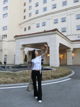 Black chic low-rise bootcut