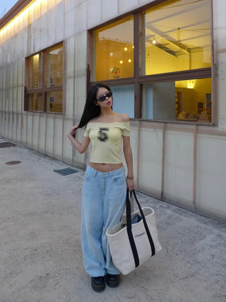 Camo 5 Cutting Off-Shoulder Crop Tee