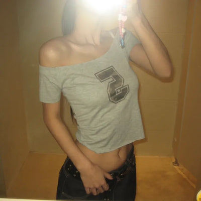 Camo 5 Cutting Off-Shoulder Crop Tee