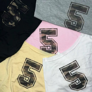 Camo 5 Cutting Off-Shoulder Crop Tee