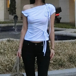 Serena Ribbon Half-Shoulder Tee