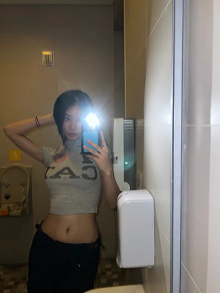 Lovecat Cubic Half-Neck Crop Tee