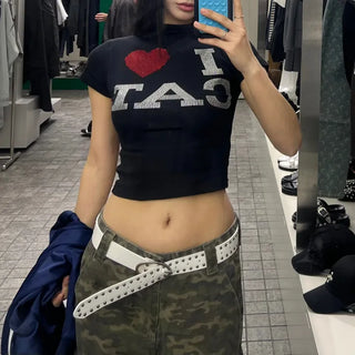 Lovecat Cubic Half-Neck Crop Tee