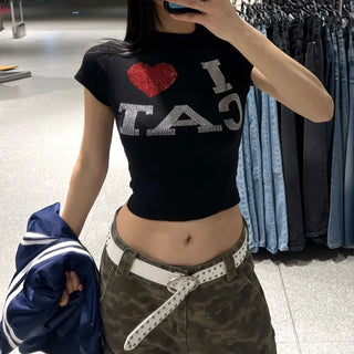 Lovecat Cubic Half-Neck Crop Tee
