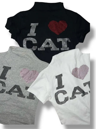 Lovecat Cubic Half-Neck Crop Tee