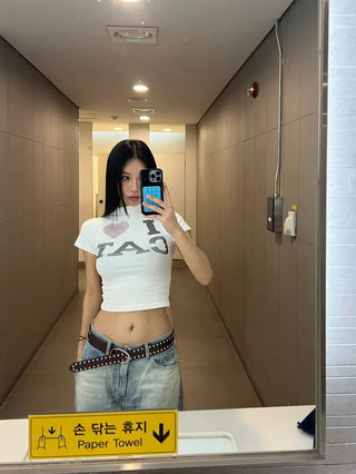 Lovecat Cubic Half-Neck Crop Tee