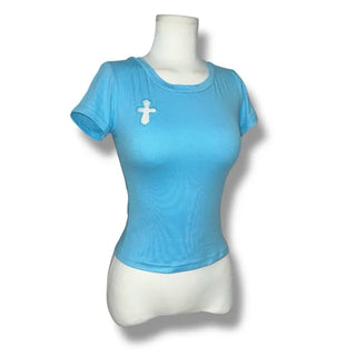 Lace cross semi-crop tee