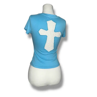 Lace cross semi-crop tee