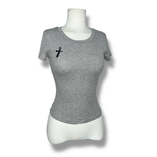 Lace cross semi-crop tee