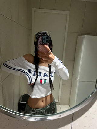 Italia cropped long-sleeved jersey