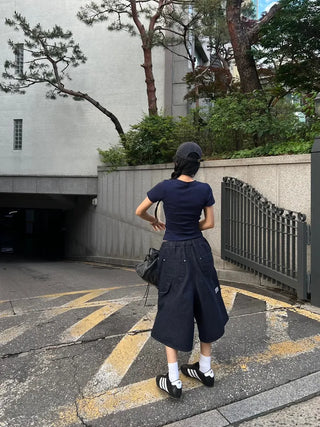 Banding bermuda herringbone carpenter pants