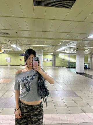 Number 6 Crop Off-Shoulder