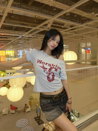 Number 6 Crop Off-Shoulder