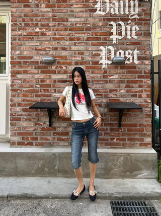 Denim cut slim capri pants