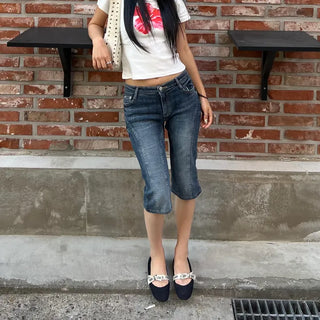 Denim cut slim capri pants
