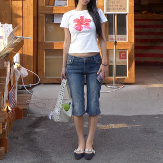 Denim cut slim capri pants