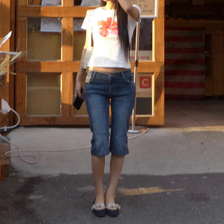 Denim cut slim capri pants