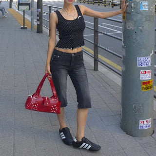 Denim cut slim capri pants