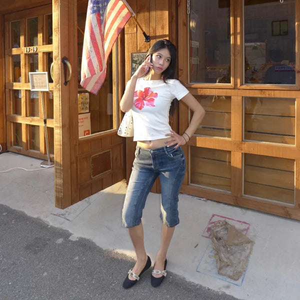Denim cut slim capri pants