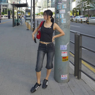 Denim cut slim capri pants
