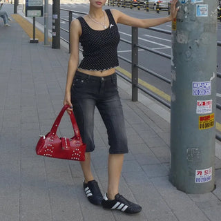 Denim cut slim capri pants